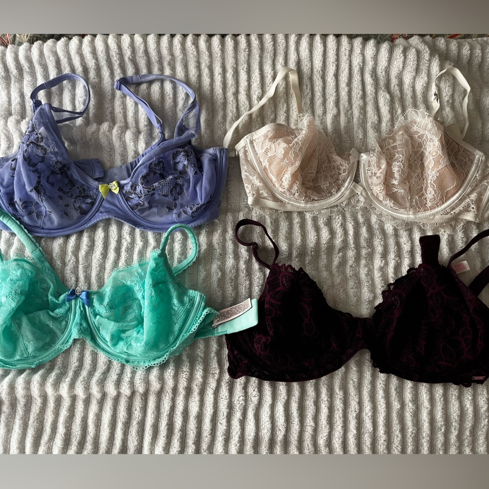 Victoria's Secret Lace Bra Set - Purple, Cream, Black, Green 4 Bras 34DD